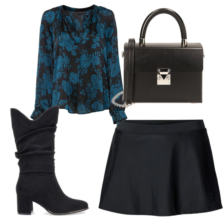 Outfit donna - Total look #1792457. Stile Trendy per Tutti i giorni. Abbinamento con gonne, tuniche, borse a spalla, stivali sopra il ginocchio.