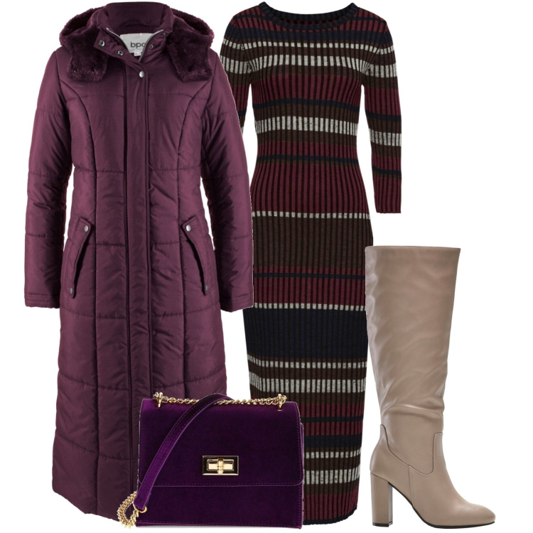 Outfit donna - Total look #1792475. Stile Casual per Tutti i giorni. Abbinamento con blazer, vestiti lunghi, stivali sopra il ginocchio, borse a tracolla.