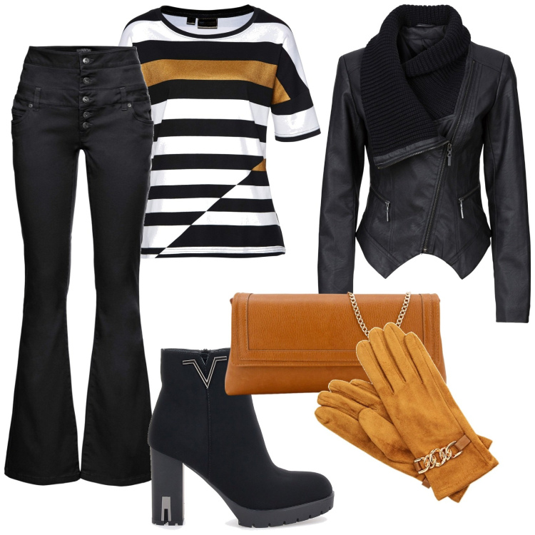 Outfit donna - Total look #1792488. Stile Casual per Tutti i giorni. Abbinamento con blazer, pantaloni, maglieria, pochette, guanti, stivaletti.