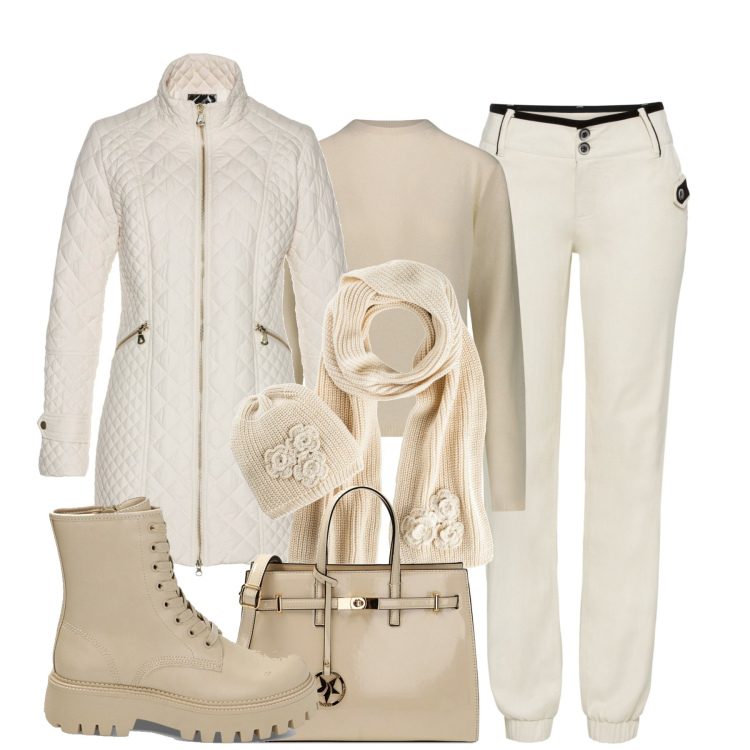 Outfit donna - City. Stile Casual chic per Tutti i giorni. Abbinamento con blazer, pantaloni, sciarpe, anfibi, borse a mano, pullovers.