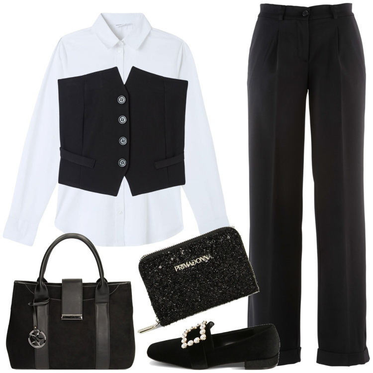 Outfit donna - I mocassini con la fibbia di perle. Stile Mannish per Serata fuori. Abbinamento con pantaloni, top, camicie, borse a mano, mocassini, portafogli.