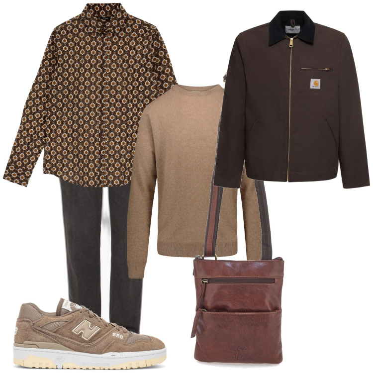 Outfit uomo - In giro per mostre. Stile Urban per Tutti i giorni. Abbinamento con camicie, maglieria, cappotti, pantaloni, portafogli, sneakers.