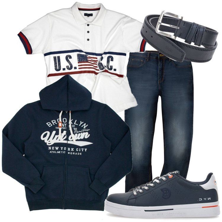 Outfit uomo - Ritorno alla normalità. Stile Casual per Sport. Abbinamento con jeans dritti, sneakers, felpe con cappuccio, polo, cinture.