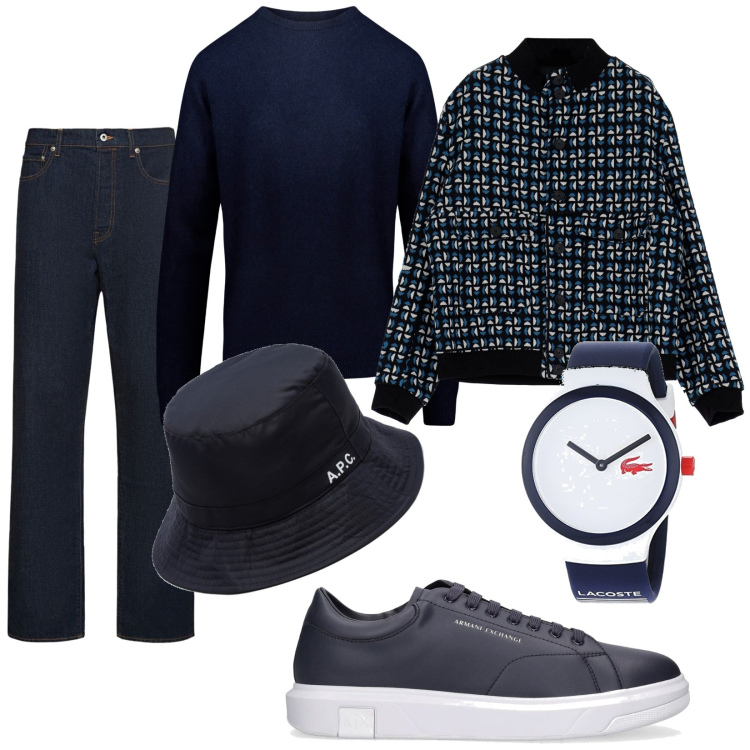 Outfit uomo - My style. Stile Trendy per Tutti i giorni. Abbinamento con giacche, maglieria, orologi, sneakers, cappelli, jeans dritti.