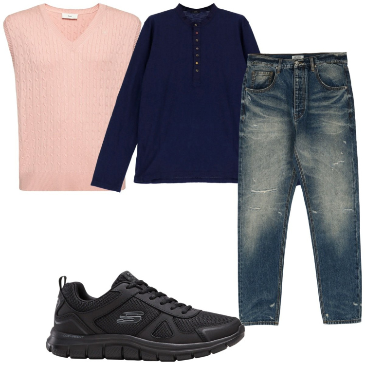 Outfit uomo - Total look #1792597. Stile Casual per Tutti i giorni. Abbinamento con sneakers, jeans dritti, camicie, gilet.