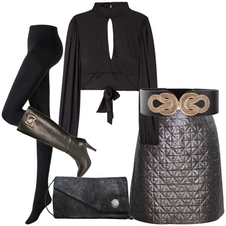 Outfit donna - Primadonna. Stile Chic per Serata fuori. Abbinamento con collant, cinture, minigonne, borse a spalla, t-shirt, stivali sopra il ginocchio.