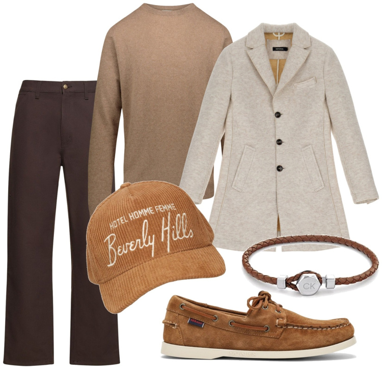 Outfit uomo - Total look #1792675. Stile Trendy per Tutti i giorni. Abbinamento con cappotti, maglieria, braccialetti, scarpe stringate, jeans, cappelli.