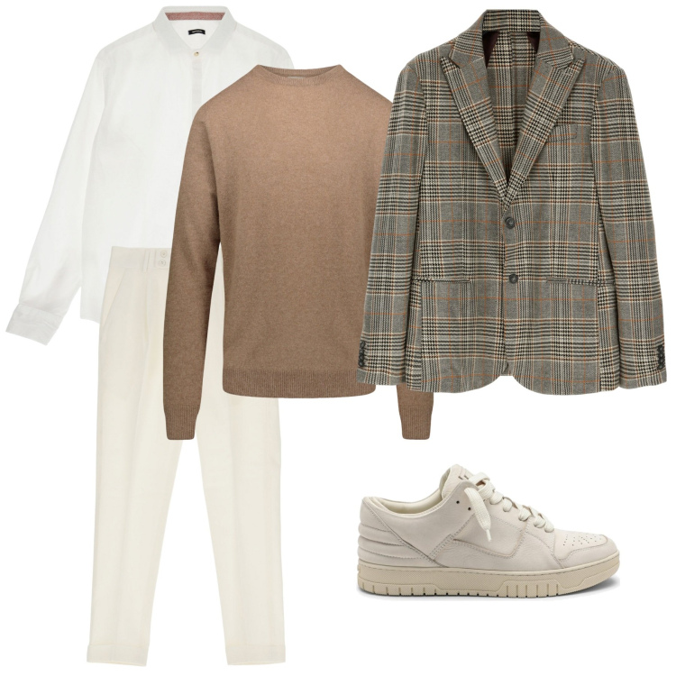 Outfit uomo - Fantasie a quadri - gennaio. Stile Business/Elegante per Ufficio. Abbinamento con pantaloni, camicie, cappotti, maglieria, sneakers.