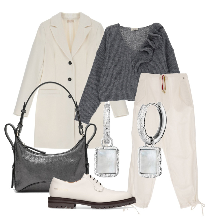 Outfit donna - Ghost outfitter - gennaio. Stile Casual chic per Tutti i giorni. Abbinamento con cappotti, maglieria, pantaloni cargo, orecchini, scarpe stringate, borse a mano.