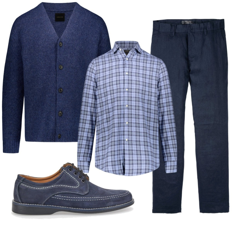 Outfit uomo - Total look #1792800. Stile Casual per Ufficio. Abbinamento con pantaloni, cardigans, scarpe stringate, camicie.