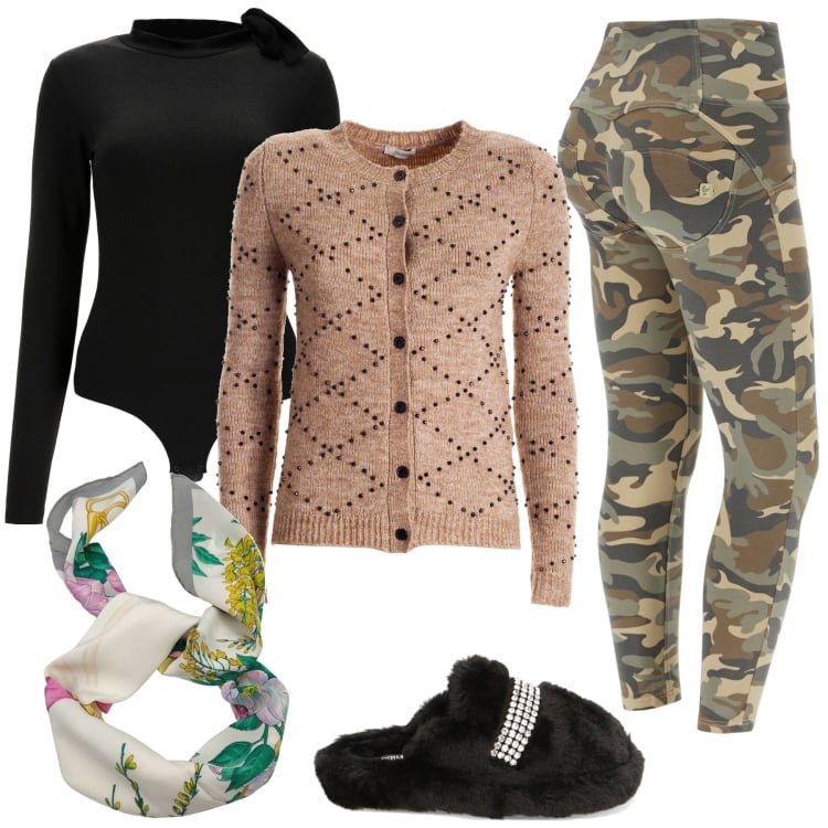 Outfit donna - Pantofole Primadonna. Stile Trendy per Tutti i giorni. Abbinamento con sciarpe, cardigans, pantaloni skinny, body, pantofole.