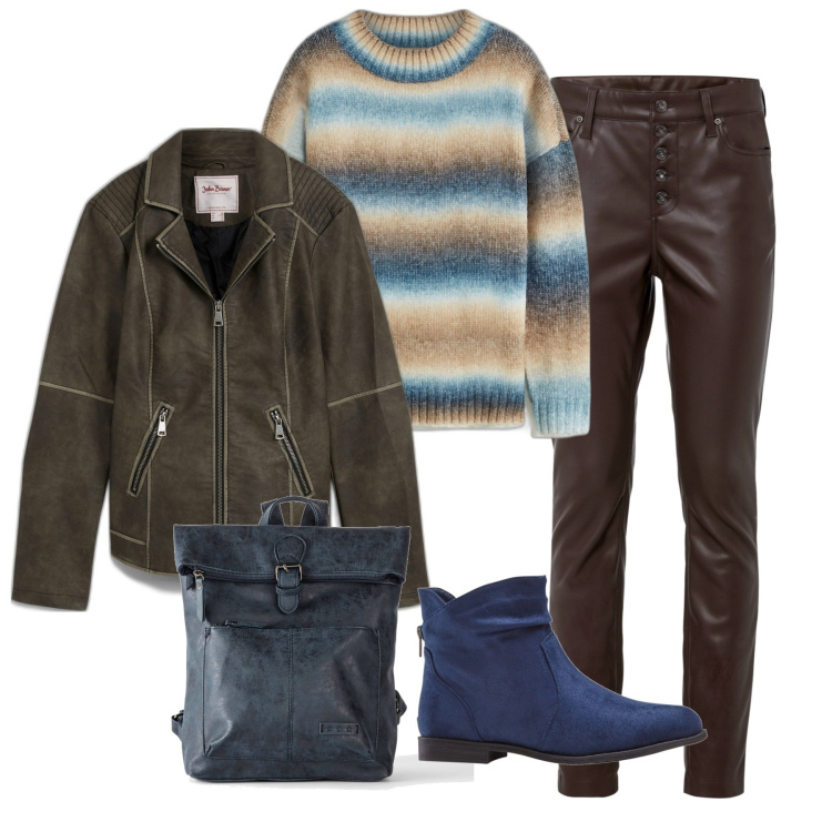 Outfit donna - Inverno melange. Stile Trendy per Tutti i giorni. Abbinamento con stivaletti, pantaloni, maglieria, blazer, zaini.
