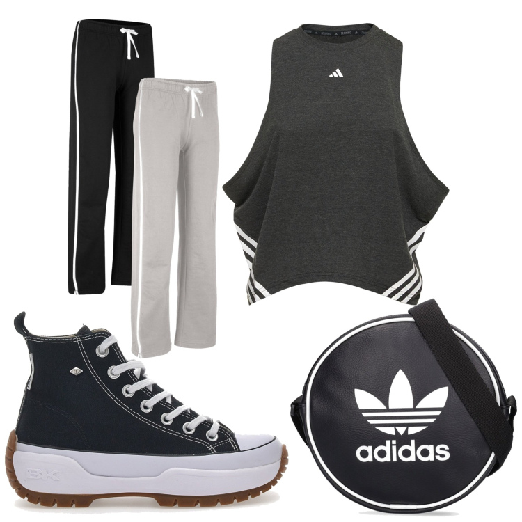 Outfit donna - Total look #1792911. Stile Sporty chic per Sport. Abbinamento con pantaloni sportivi, canottiere, borse a spalla, sneakers.