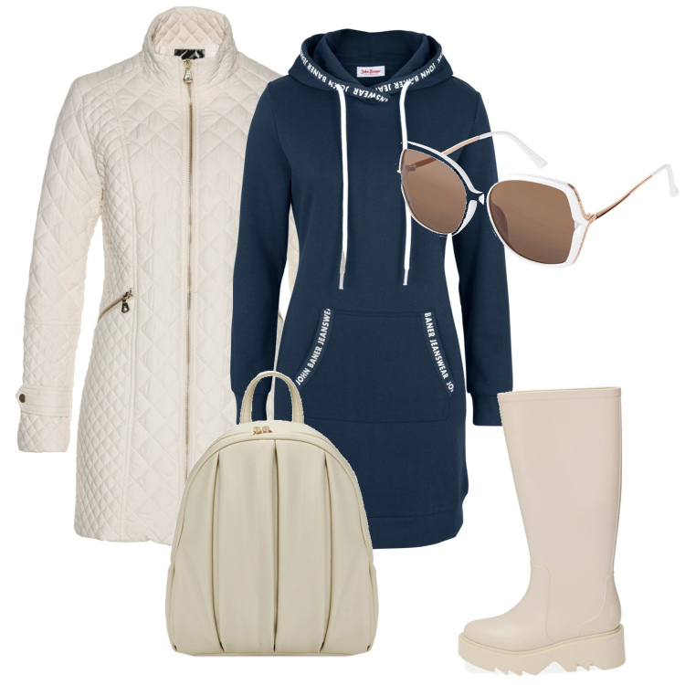 Outfit donna - Stivali e borsa primadonna. Stile Casual per Tutti i giorni. Abbinamento con blazer, vestiti, occhiali da sole, stivali di gomma, zaini.