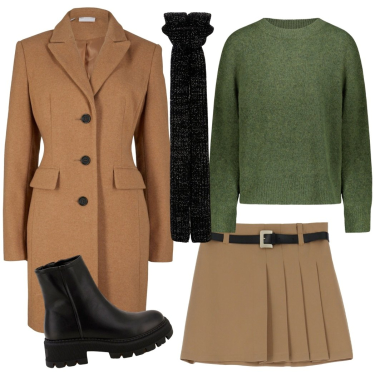 Outfit donna - Mini invernale. Stile Casual per Tutti i giorni. Abbinamento con cappotti, stivaletti, minigonne, sciarpe, maglieria.