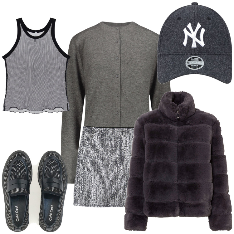 Outfit donna - Nō.3. Abbinamento con ecopellicce, canottiere, minigonne, mocassini, cardigans, cappelli.