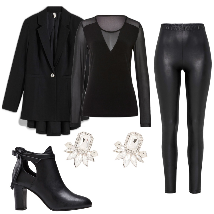 Outfit donna - Total look #1793032. Stile Glamour per Serata fuori. Abbinamento con maglieria, stivaletti, blazer, treggings, orecchini.