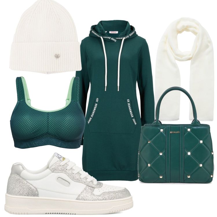 Outfit donna - Mai banale. Stile Casual chic per Ufficio. Abbinamento con vestiti, reggiseni, sciarpe, berretti, sneakers, borse a mano.