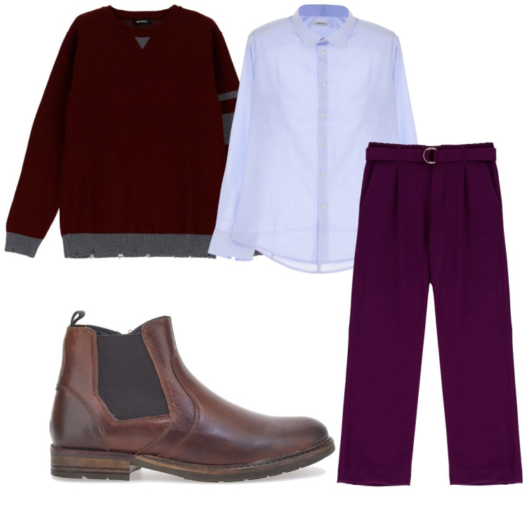 Outfit uomo - Total look #1793148. Stile Trendy per Tutti i giorni. Abbinamento con camicie, pantaloni a palazzo, pullovers, stivali e stivaletti.