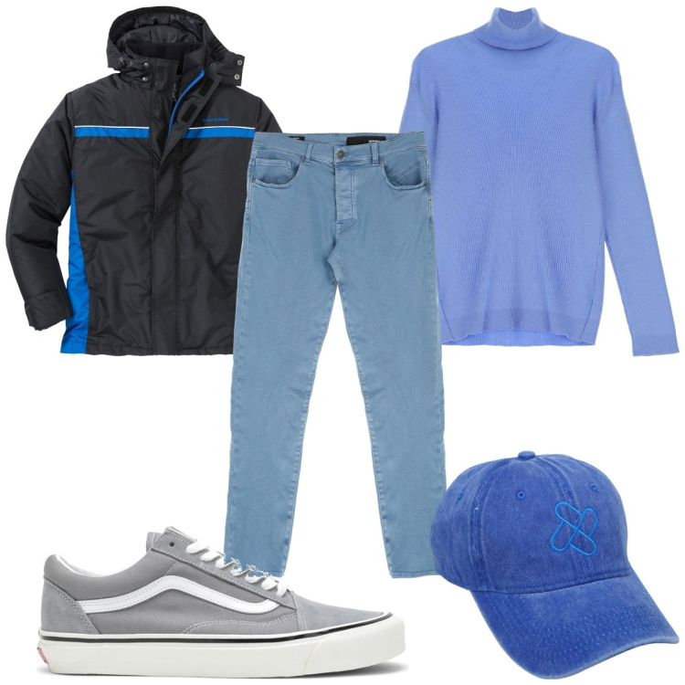 Outfit uomo - Total look #1793264. Stile Trendy per Tutti i giorni. Abbinamento con giacche, cappelli con visiera, pantaloni, maglieria, sneakers.