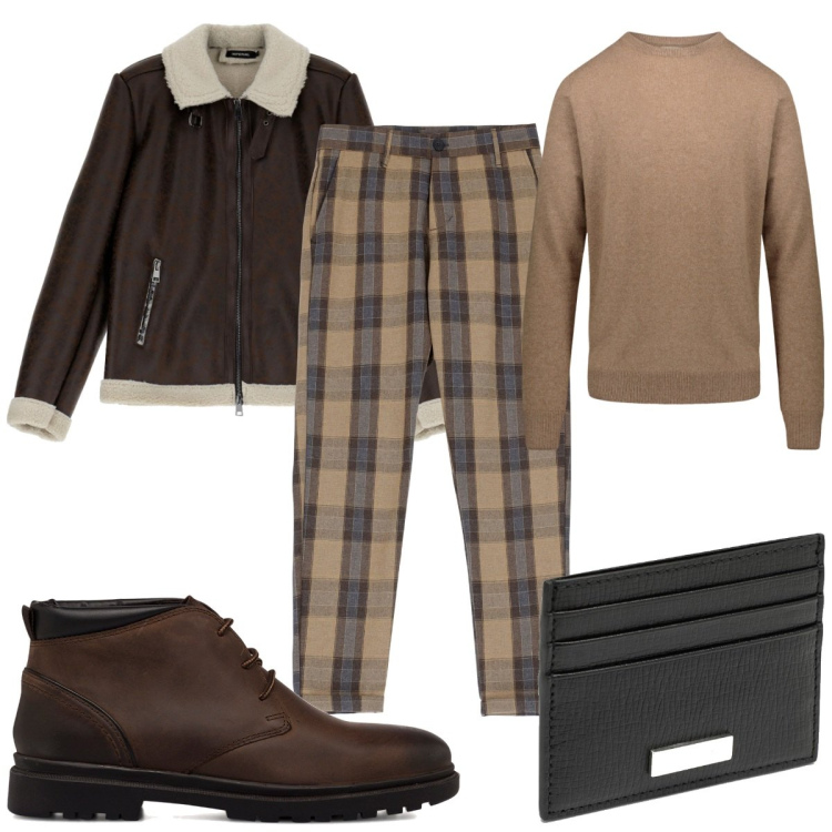 Outfit uomo - Total look #1793270. Stile Casual per Tutti i giorni. Abbinamento con pantaloni, cappotti, stivali e stivaletti, maglieria, portafogli.