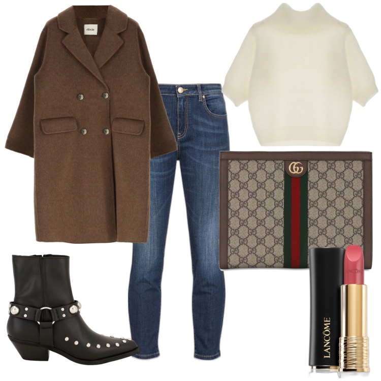 Outfit donna - country&friends. Stile Casual chic per Tutti i giorni. Abbinamento con rossetti, jeans, stivaletti texani, cappotti, maglieria, pochette.