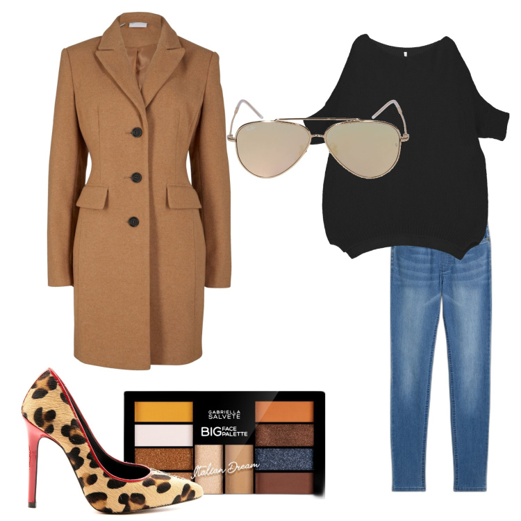 Outfit donna - aperitivo tra amiche. Stile Casual chic per Serata fuori. Abbinamento con jeggings, cappotti, ombretti, décolleté, pullovers, occhiali da sole.