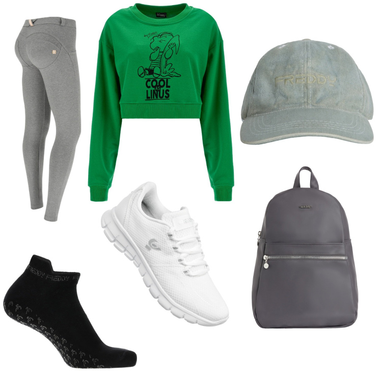 Outfit donna - Felpa linus. Stile Basic per Tutti i giorni. Abbinamento con pantaloni skinny, calzini, sneakers, felpe, zaini, cappelli.