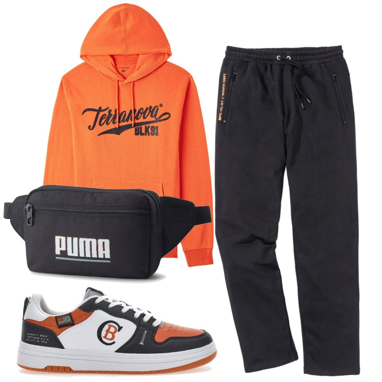 Outfit uomo - Total look #1793486. Stile Casual per Sport. Abbinamento con pantaloni, felpe con cappuccio, borse sportive, sneakers.
