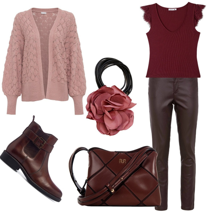 Outfit donna - Total look #1793519. Stile Casual per Tutti i giorni. Abbinamento con cardigans, pantaloni skinny, canottiere, borse a spalla, collane, stivaletti.
