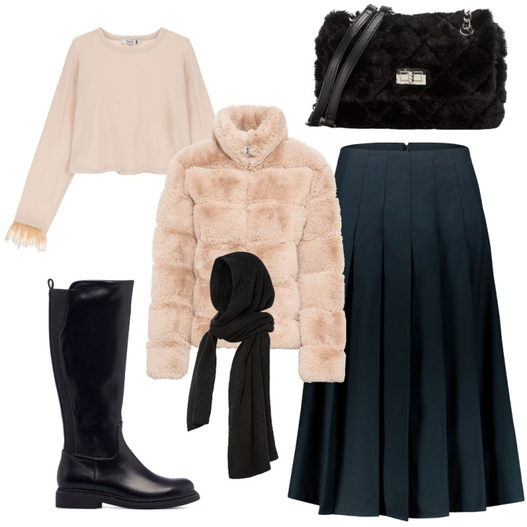 Outfit donna - Gonna lunga.. Stile Bon Ton per Tutti i giorni. Abbinamento con ecopellicce, sciarpe, borse a spalla, maglieria, stivali, gonne longuette.
