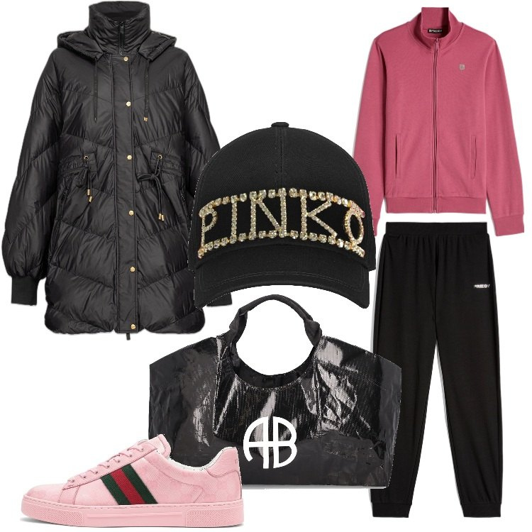 Outfit donna - In palestra con stile. Stile Trendy per Sport. Abbinamento con piumini, cappelli con visiera, tute sportive, sneakers alte, borse sportive.