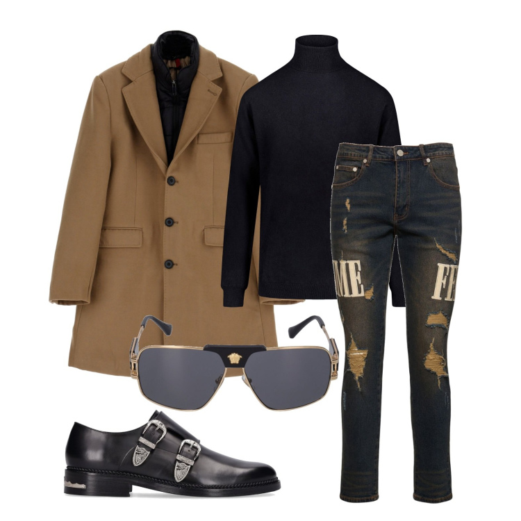 Outfit uomo - Ghost outfitter - gennaio. Stile Trendy per Serata speciale. Abbinamento con cappotti, maglieria, jeans, occhiali da sole, scarpe stringate.