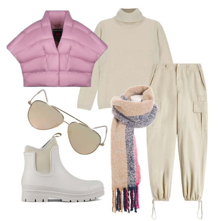 Outfit donna - Ghost outfitter - gennaio. Stile Sporty chic per Tutti i giorni. Abbinamento con maglieria, sciarpe, pantaloni cargo, cappe, stivali, occhiali da sole.
