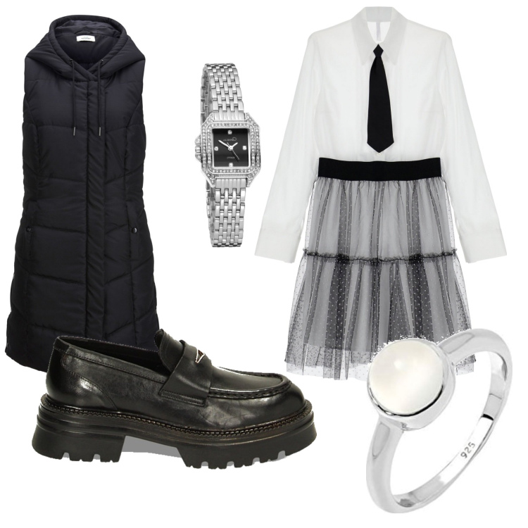Outfit donna - Total look #1793874. Stile Basic per Tutti i giorni. look ideale per Petite. Abbinamento con gilet, vestiti corti, mocassini, anelli, orologi.
