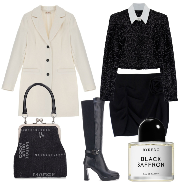 Outfit donna - So beautiful. Stile Sexy per Serata fuori. Abbinamento con profumi, cappotti, maglieria, gonne, borse a mano, stivali sopra il ginocchio.