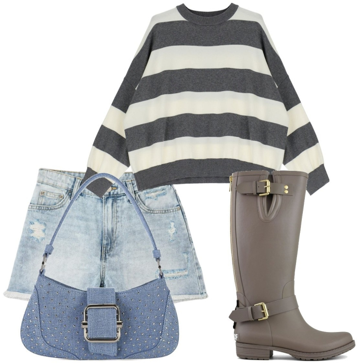 Outfit donna - Total look #1794150. Abbinamento con shorts, maglieria, stivali, borse a spalla.