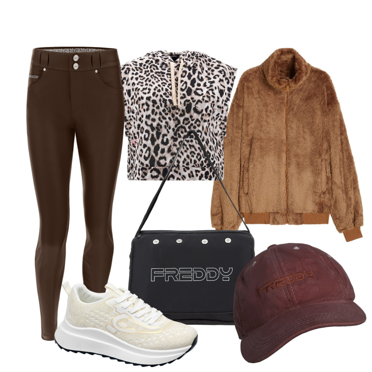 Outfit donna - Total look #1794252. Stile Sporty chic per Sport. look ideale per Tall. Abbinamento con borse messenger, pantaloni, sneakers, blazer, felpe con cappuccio, cappelli.