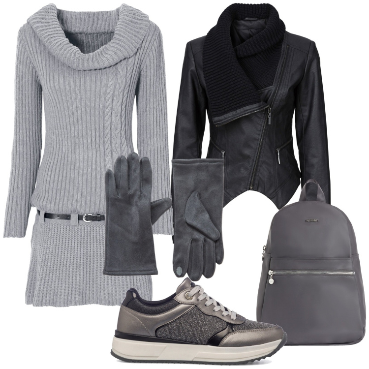 Outfit donna - Total look #1794531. Stile Casual per Tutti i giorni. Abbinamento con blazer, vestiti, guanti, zaini, sneakers.