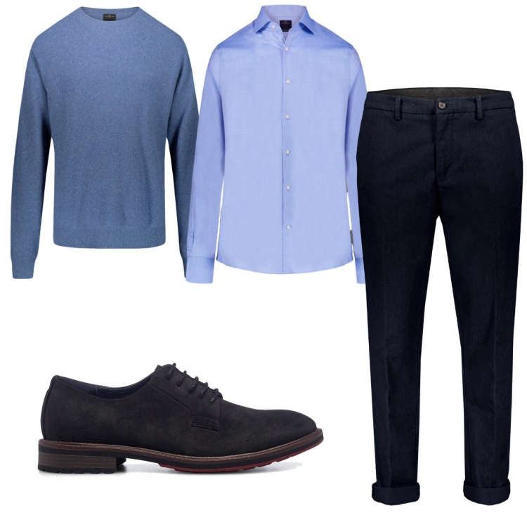 Outfit uomo - Total look #1794595. Stile Casual per Ufficio. Abbinamento con scarpe stringate, pantaloni, camicie, maglieria.