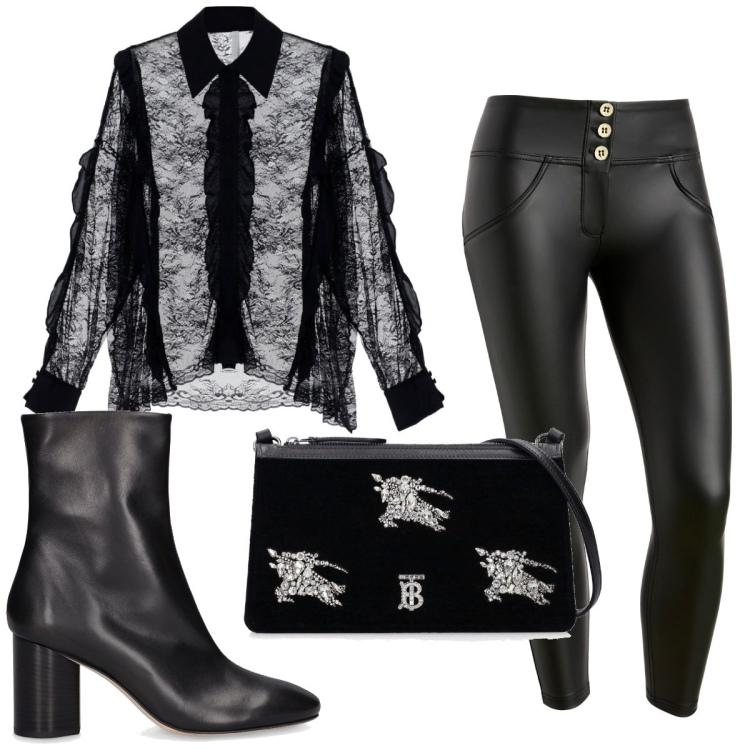Outfit donna - Total look #1794639. Stile Trendy per Tutti i giorni. Abbinamento con camicie, pantaloni skinny, stivaletti, clutch.