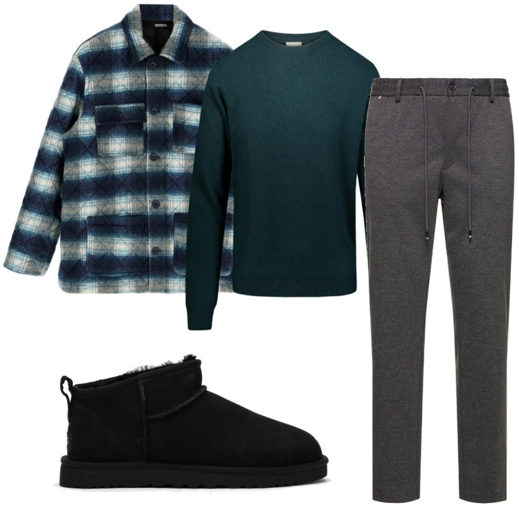 Outfit uomo - Total look #1794676. Stile Trendy per Tutti i giorni. Abbinamento con cappotti, maglieria, stivali e stivaletti, pantaloni.