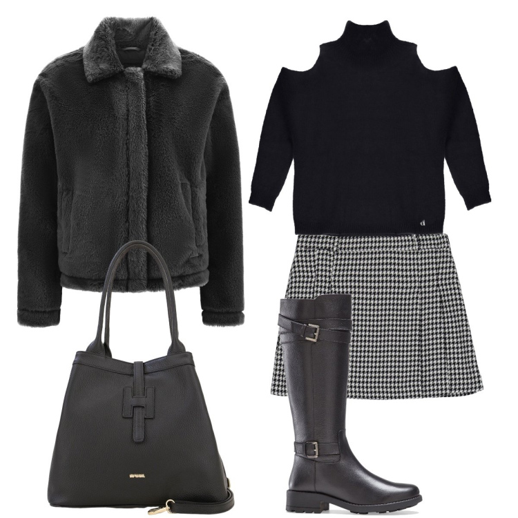 Outfit donna - Cut out e vichy. Stile Preppy per Serata fuori. Abbinamento con stivali, gonne, borse a secchiello, cappotti, maglieria.