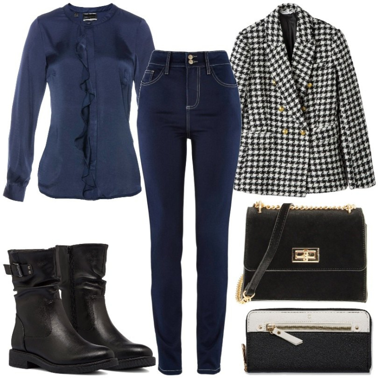 Outfit donna - Camicetta elegante/ruches affascinanti. Stile Casual per Tutti i giorni. Abbinamento con jeans slim fit, camicie, blazer, borse a tracolla, stivaletti, portafogli.