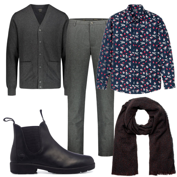 Outfit uomo - Total look #1794716. Stile Casual per Tutti i giorni. Abbinamento con camicie, stivali e stivaletti, cardigans, pantaloni, sciarpe.