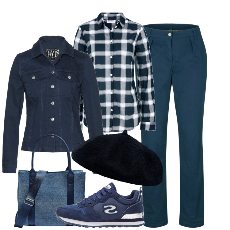 Outfit donna - City. Stile Casual chic per Tutti i giorni. Abbinamento con pantaloni, camicie, blazer, sneakers, shopping bag, cappelli e berretti.