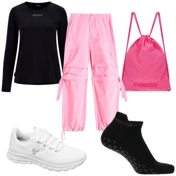 Outfit donna - Total look #1794865. Stile Basic per Sport. Abbinamento con calzini, pantaloni cargo, t-shirt, sneakers, zaini.