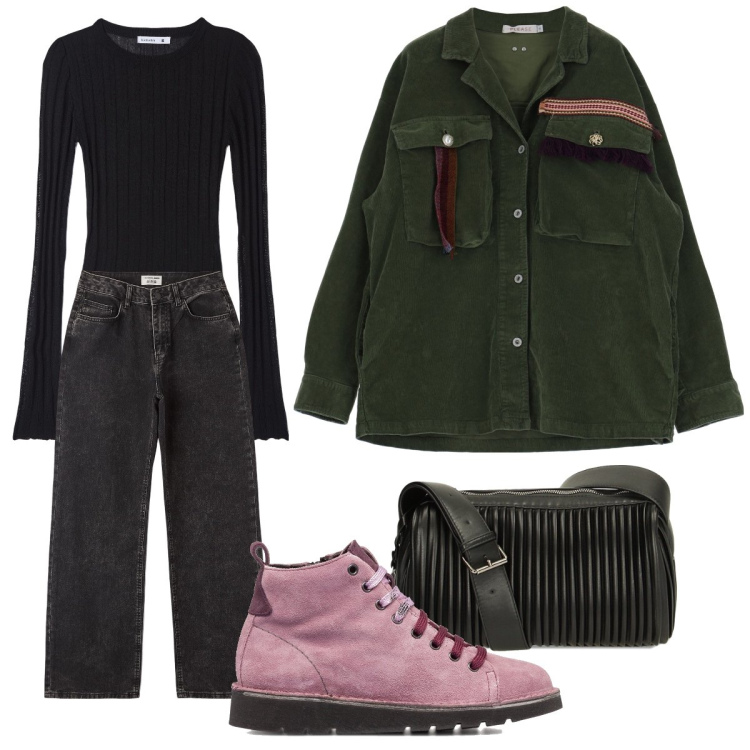 Outfit donna - Giacca in velluto. Stile Casual per Tutti i giorni. Abbinamento con blazer, borse a spalla, stivaletti, jeans, maglieria.