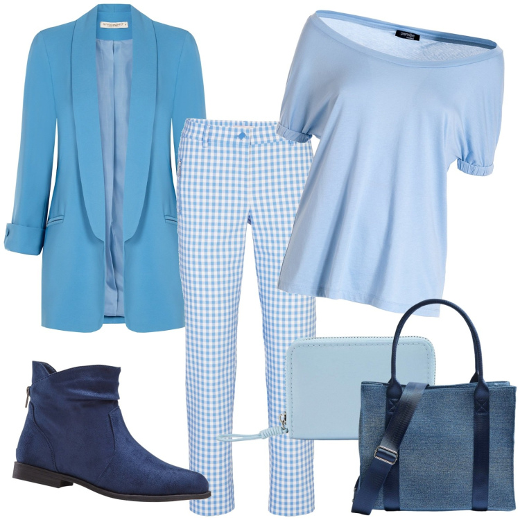 Outfit donna - Total look #1794950. Stile Casual per Tutti i giorni. Abbinamento con stivaletti, pantaloni, portafogli, shopping bag, cappotti, t-shirt.