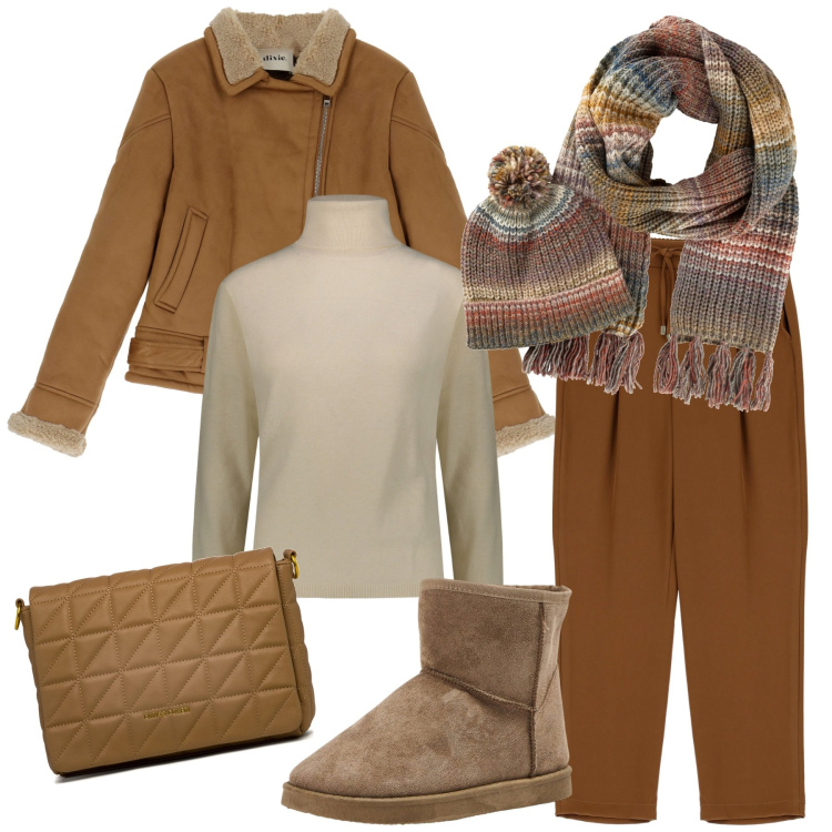 Outfit donna - Curvy style. Stile Casual per Tutti i giorni. Abbinamento con sciarpe, stivaletti, pantaloni, cappotti, borse a tracolla, pullovers.